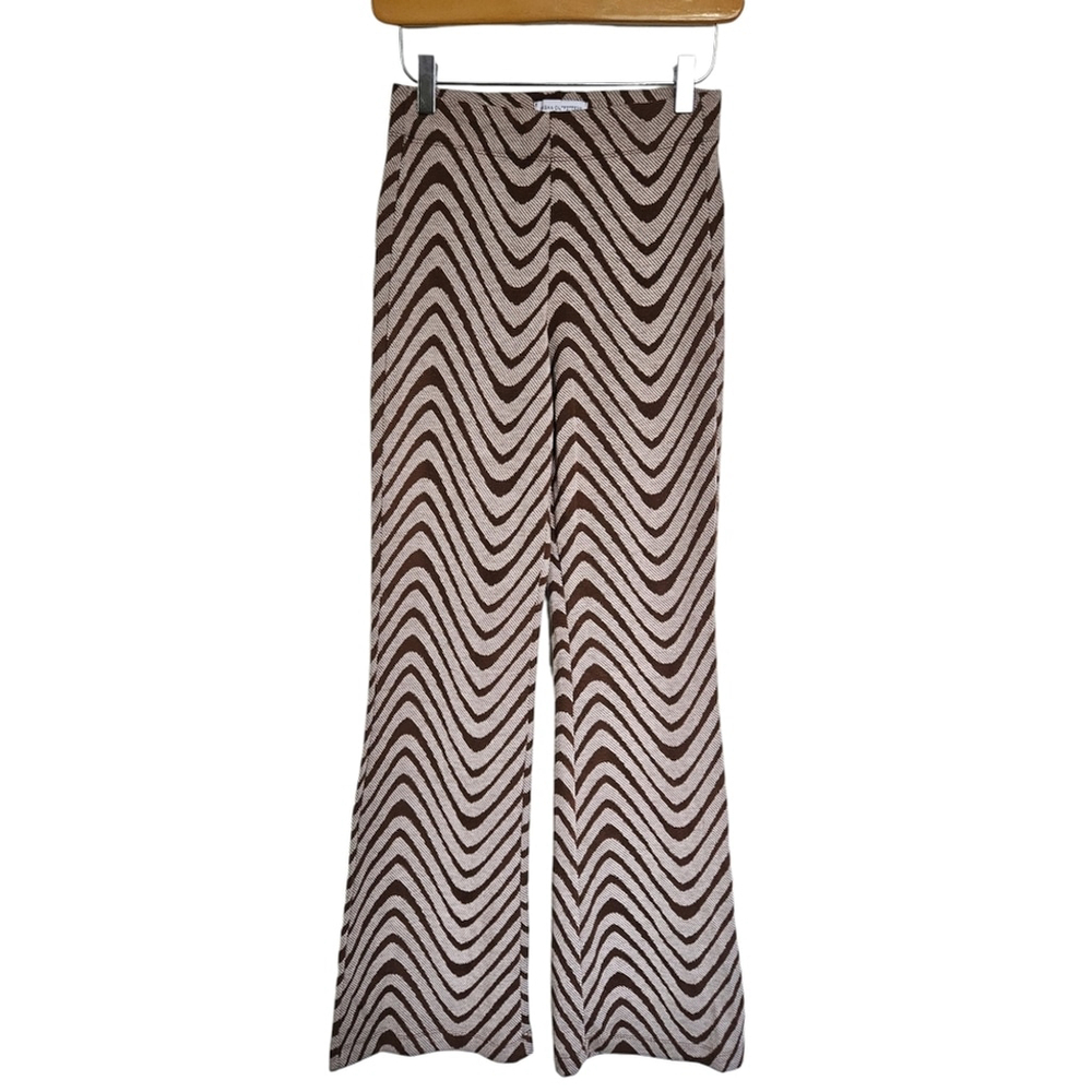 Urban Outfitters Bryn Brown Wavy Print Pull-On Flare Pants High Waist Small